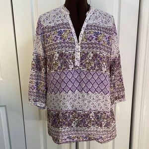 100% Cotton Tunic by Devoted Luxury Apparel, Purple Patterned Blouse, XL
